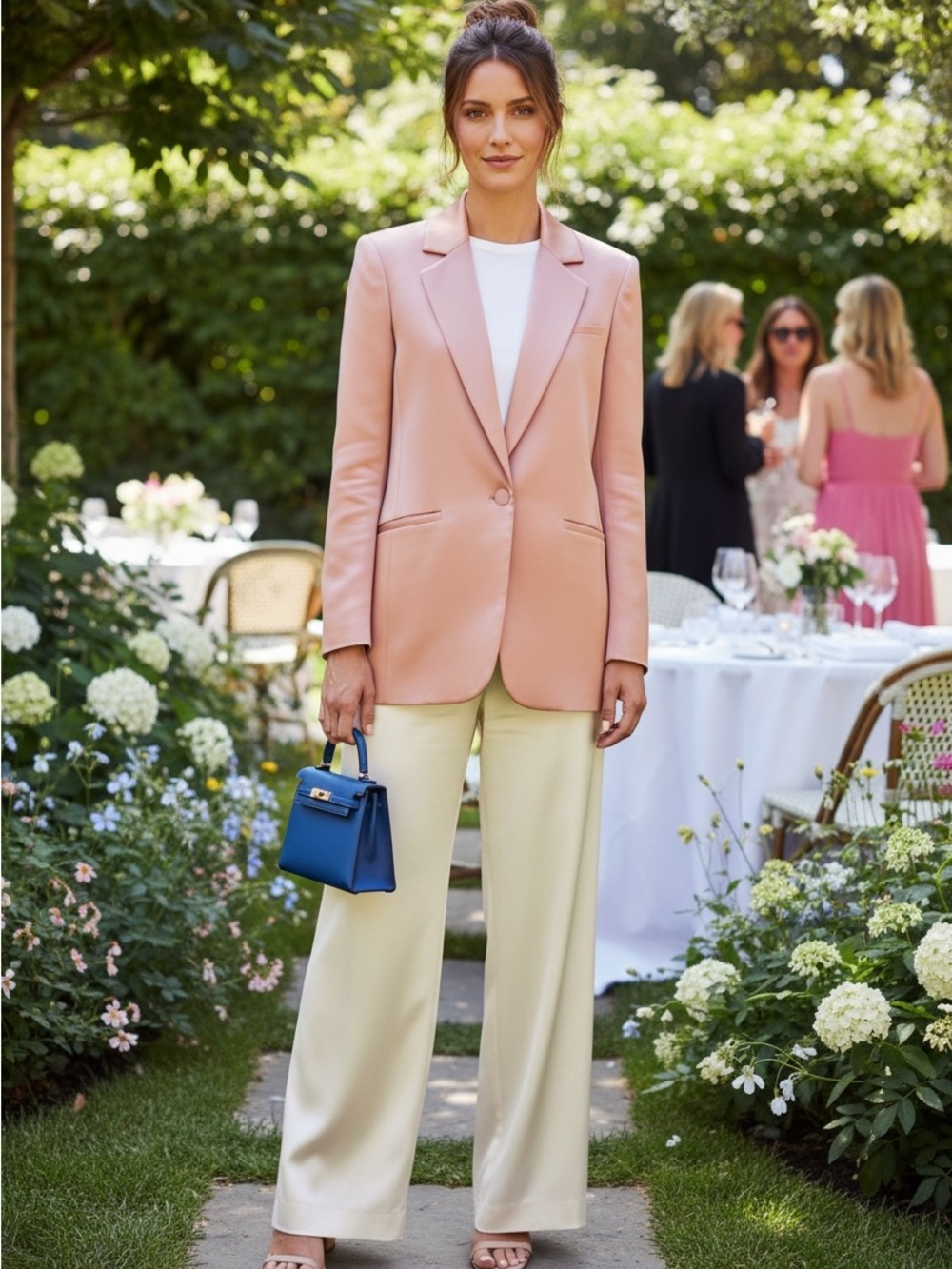 Alice + Olivia Rose Blush Satin Single-Button Blazer | Size 6
